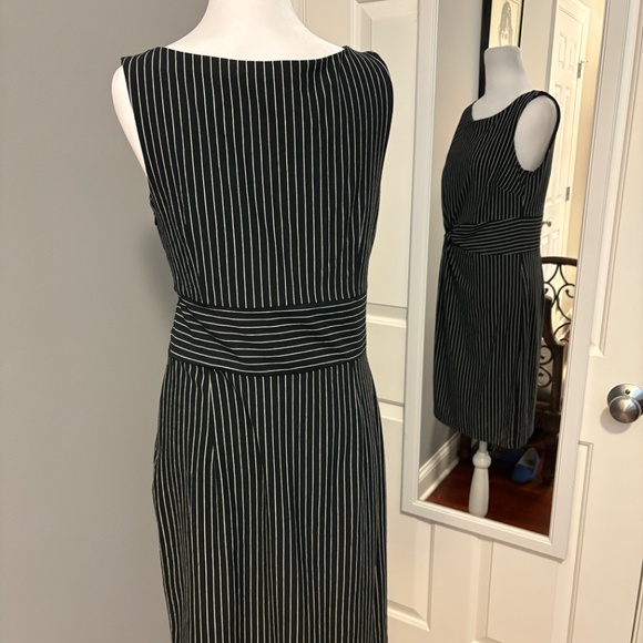 Ann Taylor Black and White Sleeveless Striped Midi Dress - Picture 3 of 7